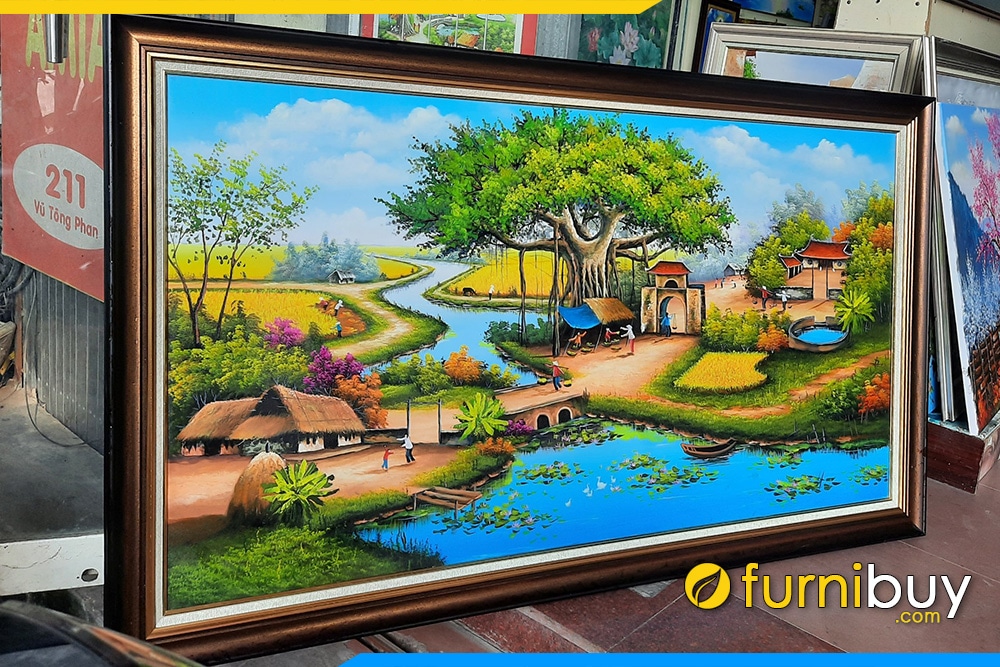 Tranh sơn dầu phong cảnh làng quê Việt Nam xưa TraSdTop-0497
