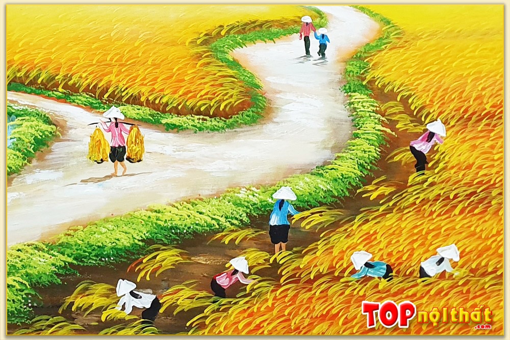 Tranh vẽ sơn dầu mùa lúa chín vàng đẹp TraSdTop-0326 | Top Nội Thất