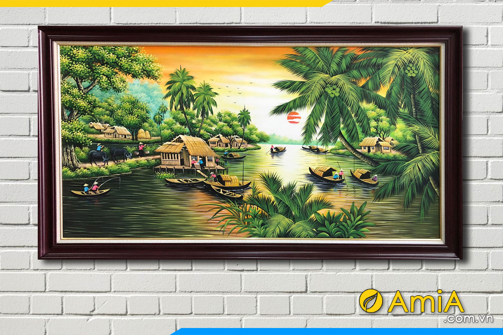 Mẫu tranh sơn dầu vẽ phong cảnh sông nước miền Tây đẹp
