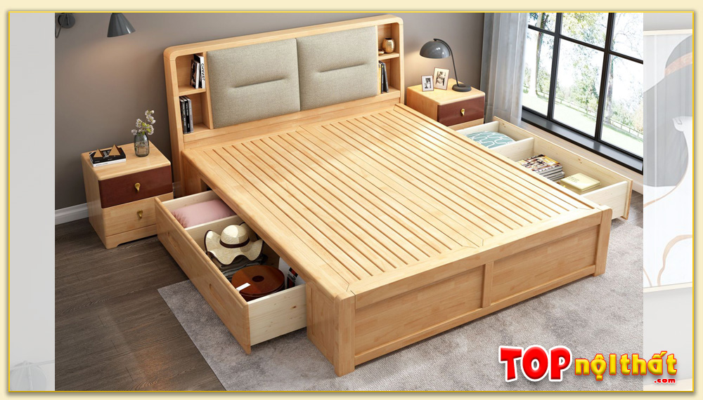 giường gỗ sồi có ngăn kéo tiện lợi