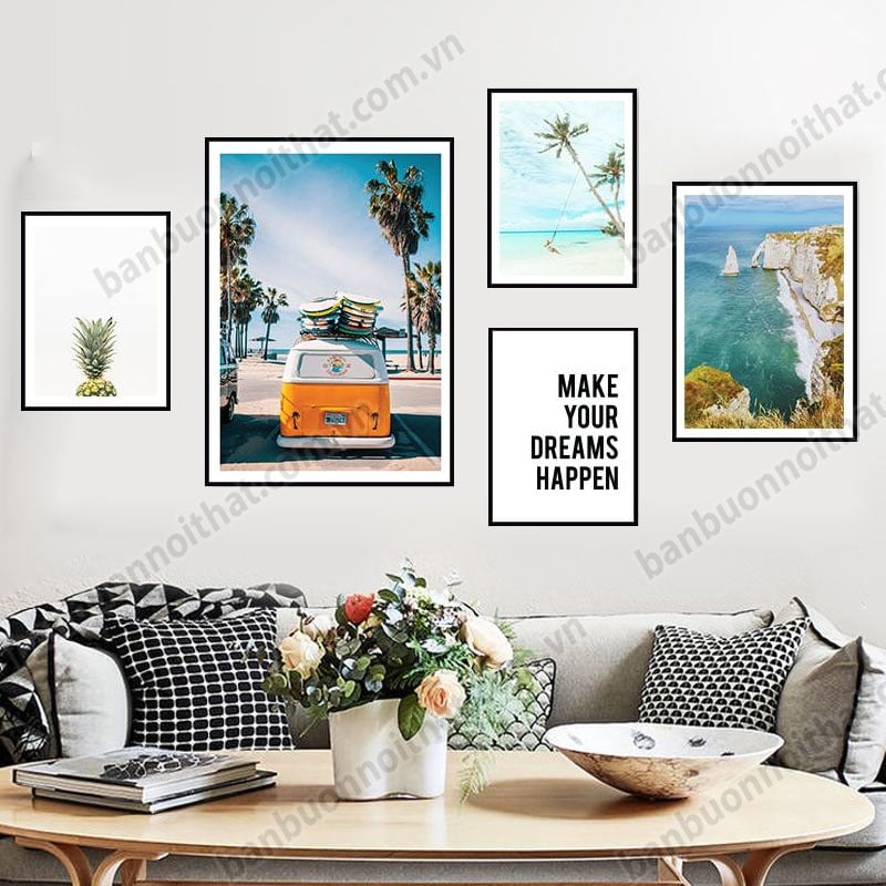 Tranh canvas trang trí phòng khách đẹp bộ 5 tấm TraCvTop-MH01