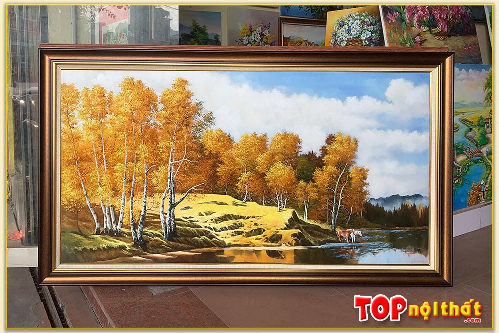 Tranh sơn dầu khu rừng mùa Thu Châu Âu TraSdTop-0650