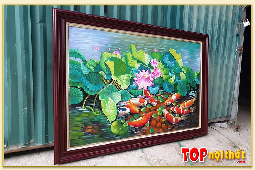 Hình ảnh Tranh sơn dầu đẹp cá chép hoa sen ý nghĩa phong thủy TraSdTop-0216