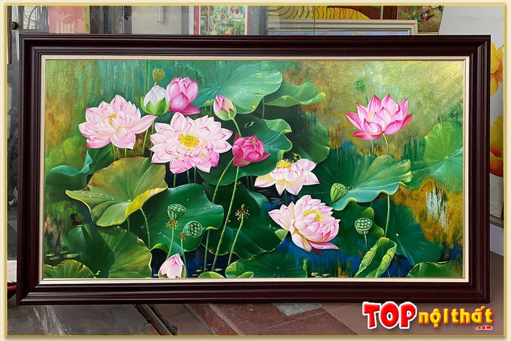 Tranh sơn dầu 10 bông hoa sen nghệ thuật TraSdTop-0664