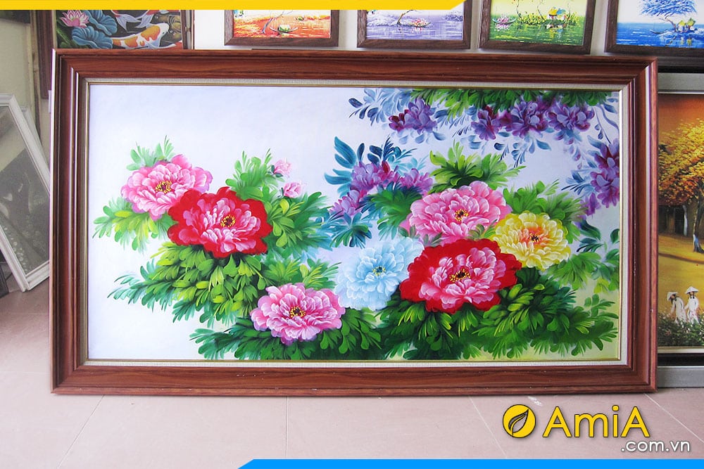 Bức tranh treo tường hoa mẫu đơn vẽ sơn dầu đẹp AmiA TSD 391