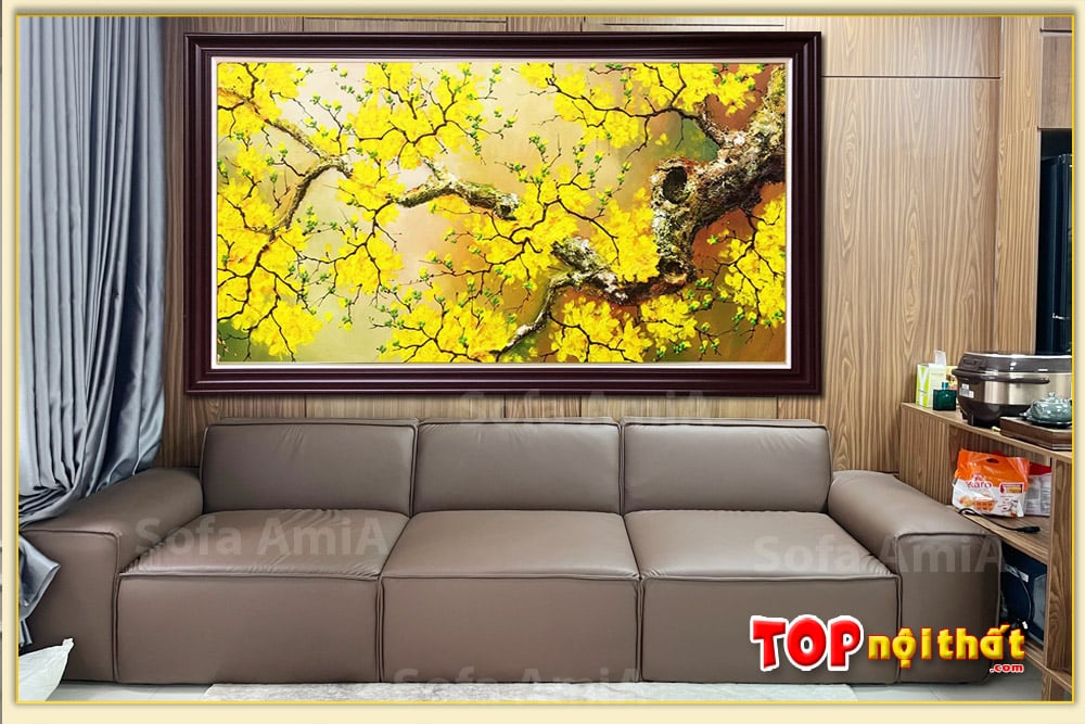 Hình ảnh Bức tranh hoa mai vàng vẽ sơn dầu treo phòng khách TraSdTop-0110