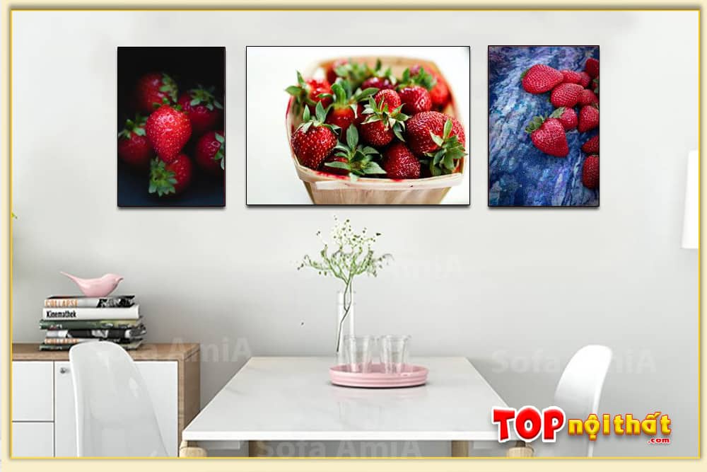 Bức tranh phòng ăn đẹp trái dâu tây đỏ TraTop-3050