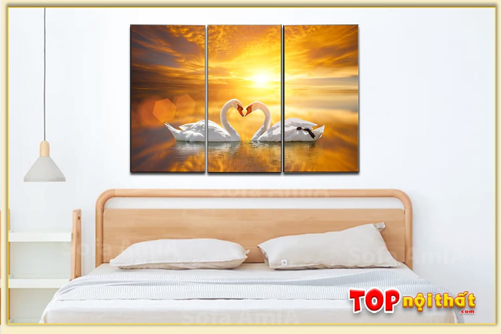 Hình ảnh Bức tranh phòng ngủ cho người mệnh Thổ đôi thiên nga