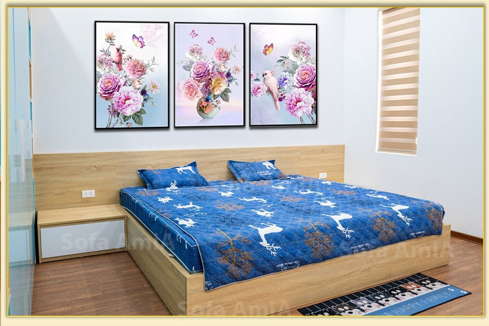 Bức tranh hoa mẫu đơn tráng gương treo phòng ngủ vợ chồng