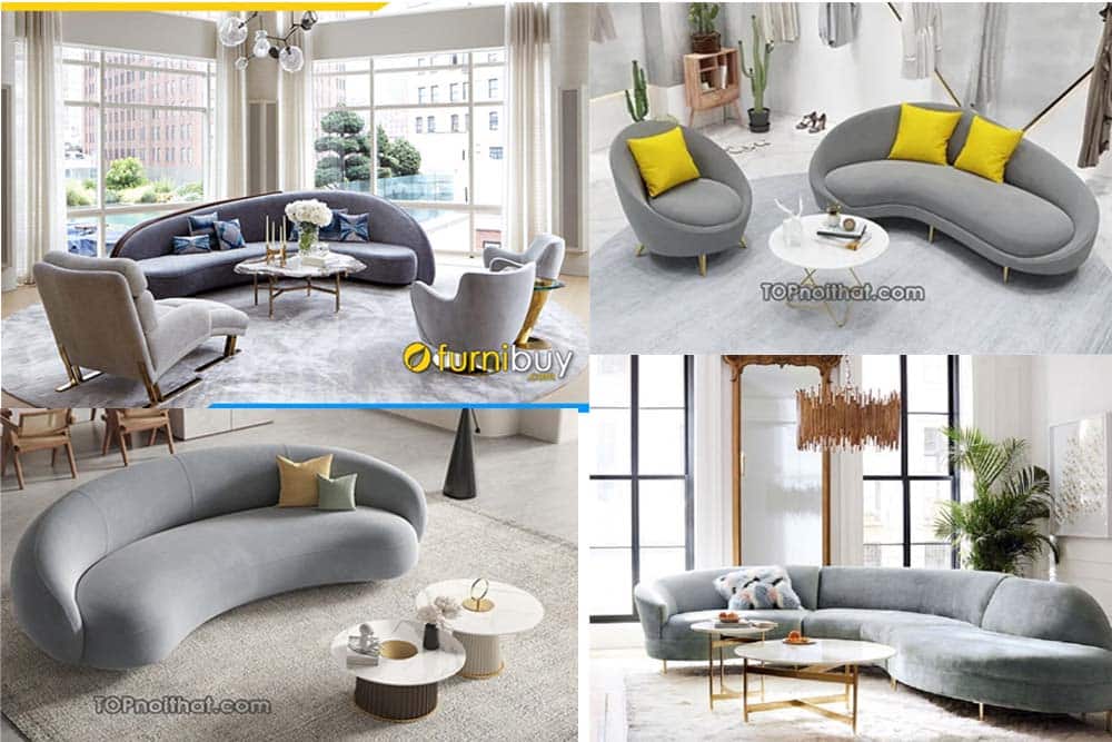 Sofa màu ghi có thiết kế cong hiện đại cho các phòng khách đòi hỏi tính decor cao
